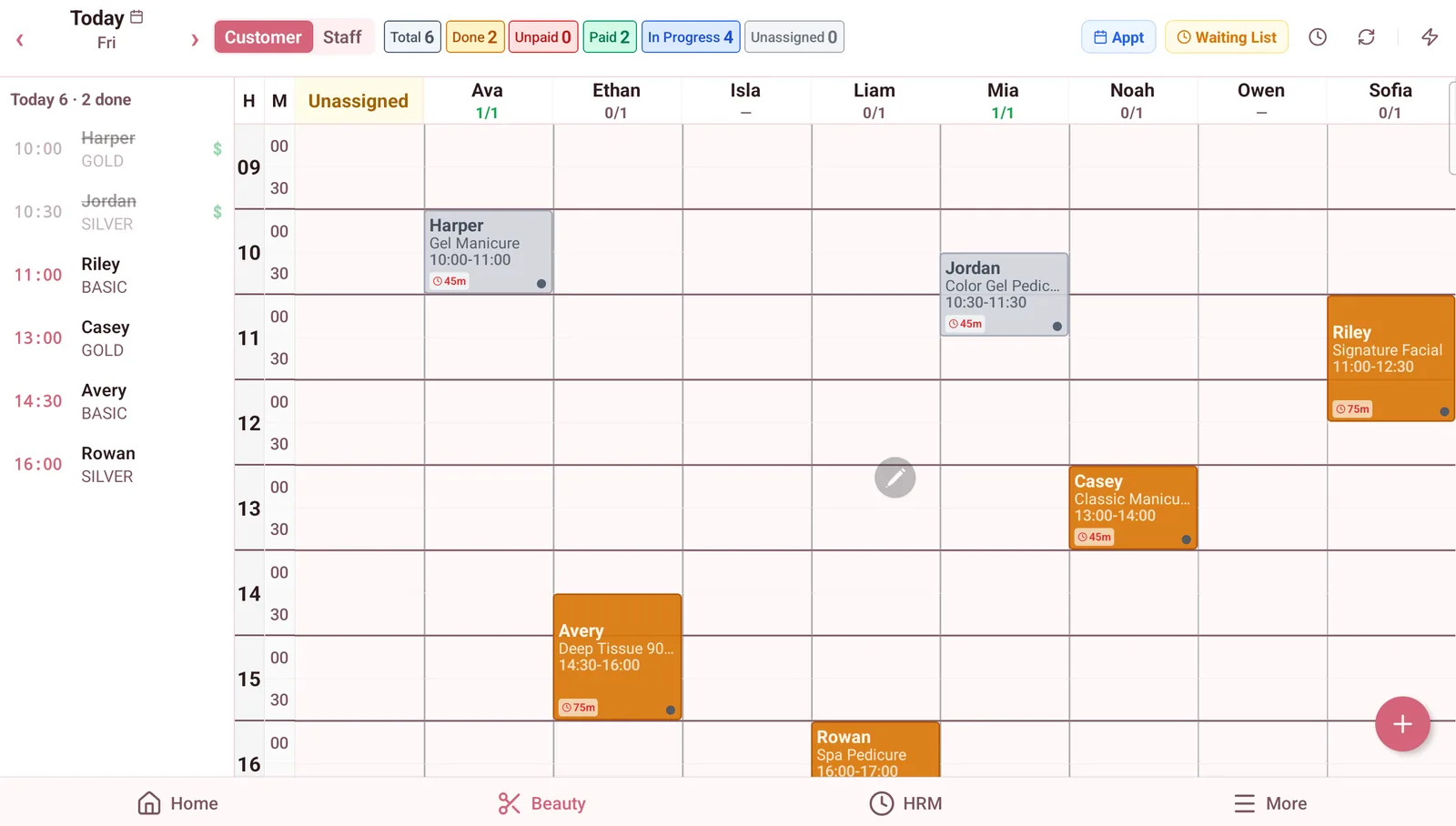 Beauty Salon Coordinator — The day grid