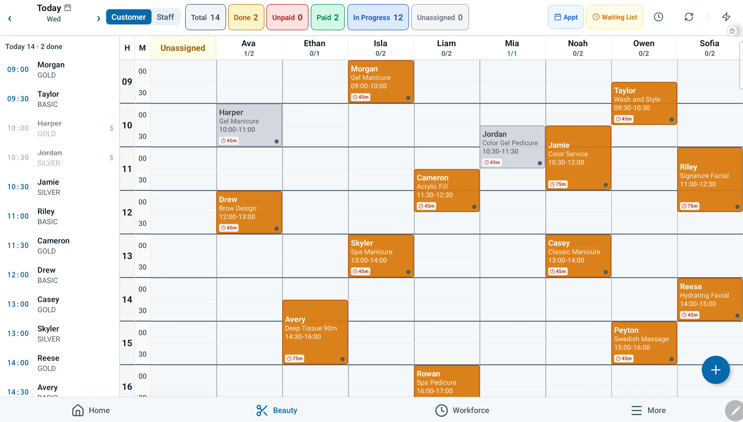 Beauty Salon Coordinator — The day grid